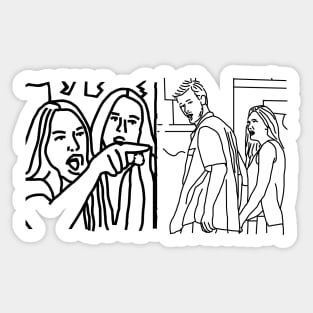 Woman Yelling at Distracted Boyfriend Funny Meme Mash-up Outline Sticker